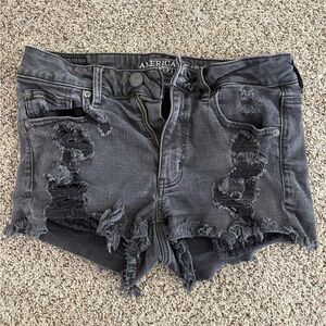 American Eagle Super Stretch Women's Distressed High Rise Black Shorts